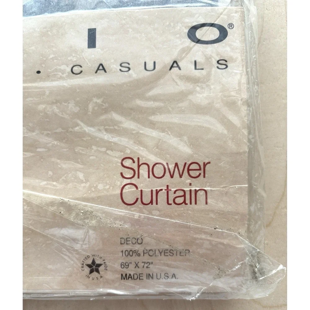 Vtg Furio Shower Curtain NIP Deco Geometric Print Gray Brown White Polyester